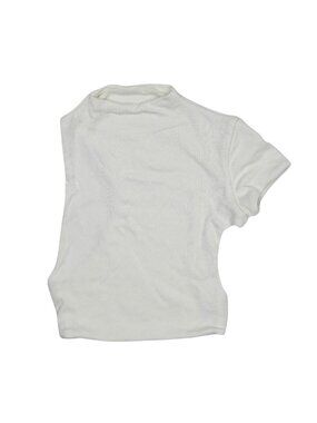 Are You Am I High Neck One Sleeve Crop Top in White